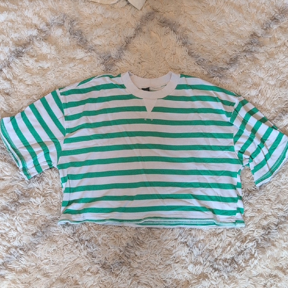Wild Fable Green and White Striped Tee